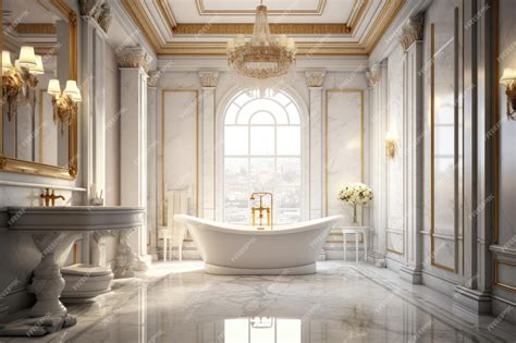 Premium Photo The Classic Large Bathroom Interior Design With White