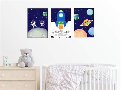 Kit 3 Quadros Decorativos em mdf Astronauta Espaço Planeta Elo7