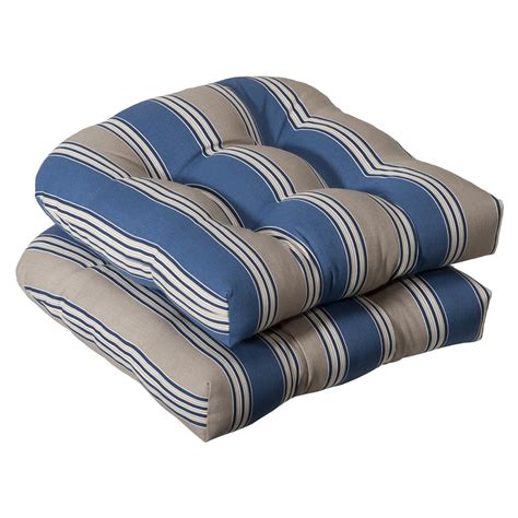 Shop Pillow Perfect Outdoor Blue Tan Striped Seat Cushions Set Of 2