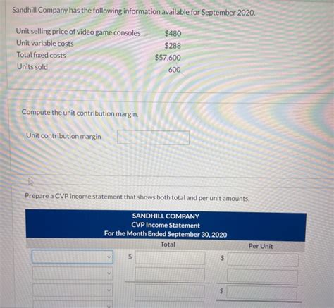 Solved Sandhill Company Has The Following Information Chegg