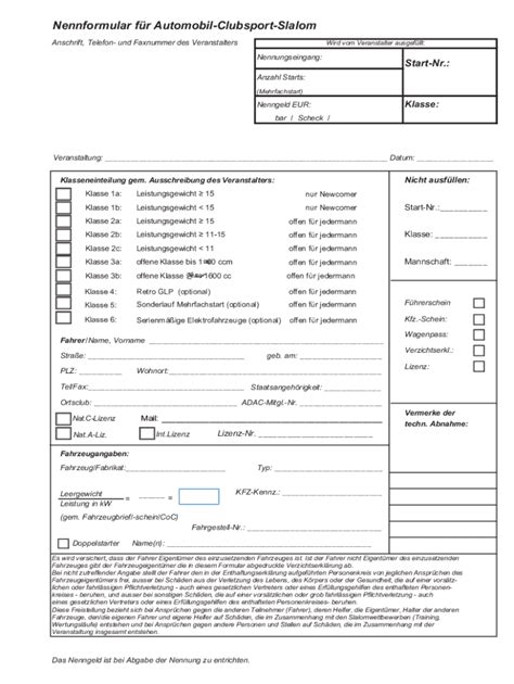 Ausfüllbar Online Nennformular fr Automobil Clubsport Slalom ADAC OWL