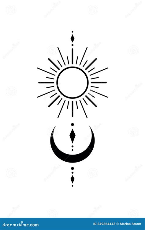 Dibujo De Tatuajes De Trabajo Negro Con Luna Y Sol Símbolo Místico Del