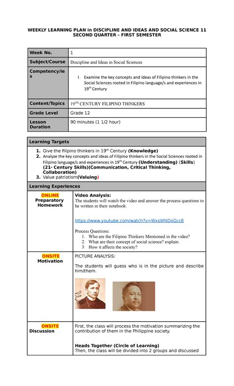 Q Lp Diss Notes Shs Weekly Learning Plan In Discipline And Ideas