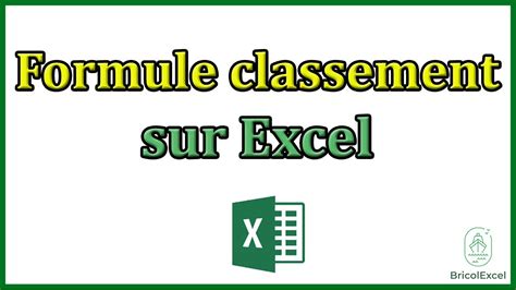 Formule Classement Excel YouTube