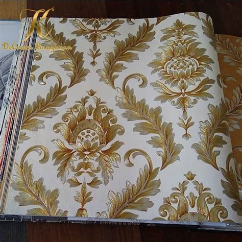 Jual Wallpaper Dinding Klasik Gold Putih Vinyl Bertekstur Timbul