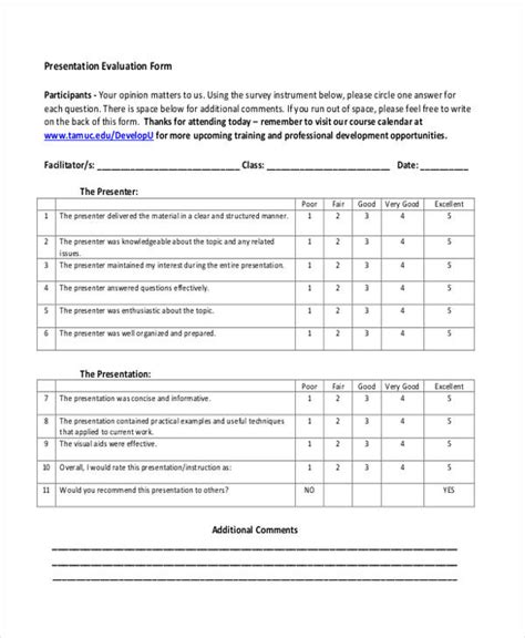 Free Sample Presentation Feedback Forms In Pdf Excel Ms Word