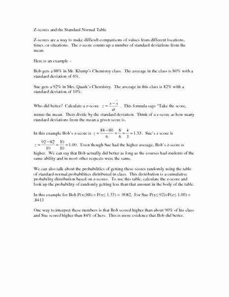 Z Score Worksheet