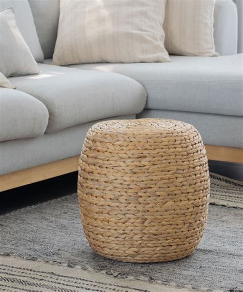 Handwoven Water Hyacinth Ottoman Pouf Large Tall