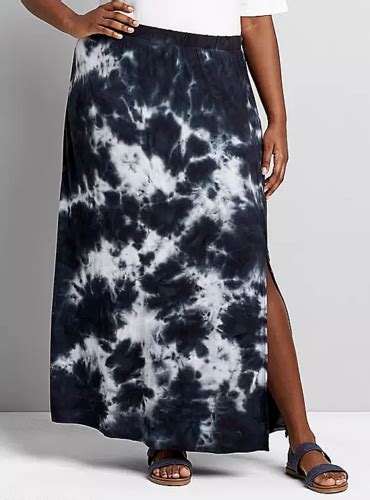 Lane Bryant Pull On Jersey Knit Maxi Skirt Black Tie Dye Plus Size 22