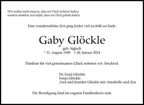 Traueranzeigen von Gaby Glöckle stuttgart gedenkt de