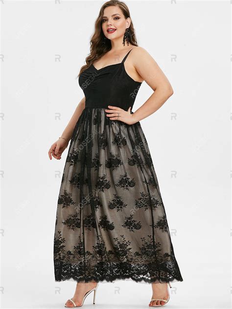 Plus Size Floral Lace Maxi Cocktail Party Dress