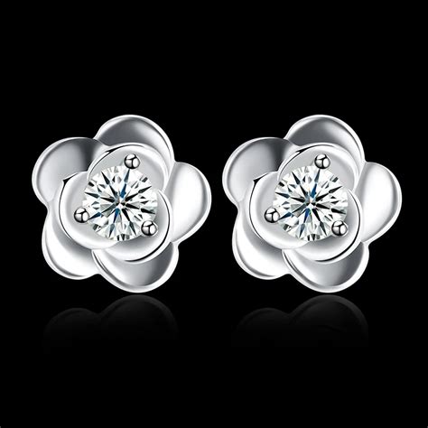 Top Quality Real Sterling Silver Stud Earrings With Cubic