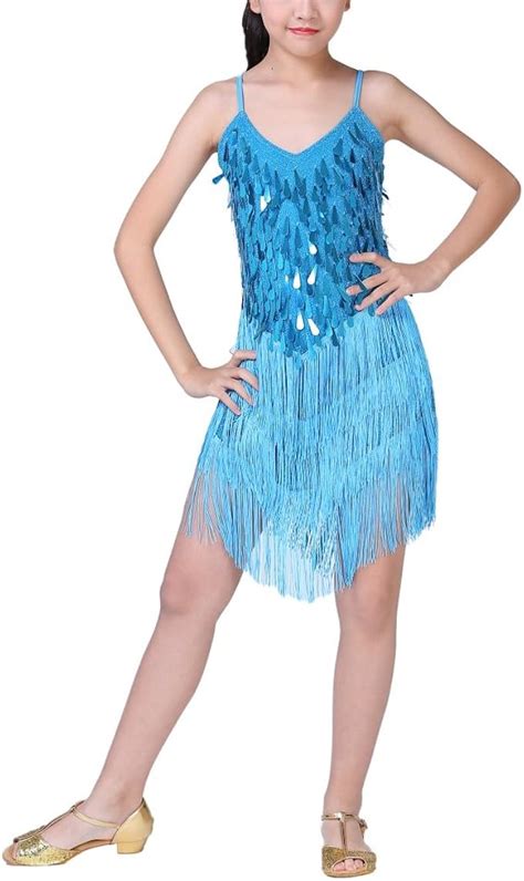 ESHOO Mädchen Latein Tanzkleid Kinder Latin Rumba Salsa Tango Quaste