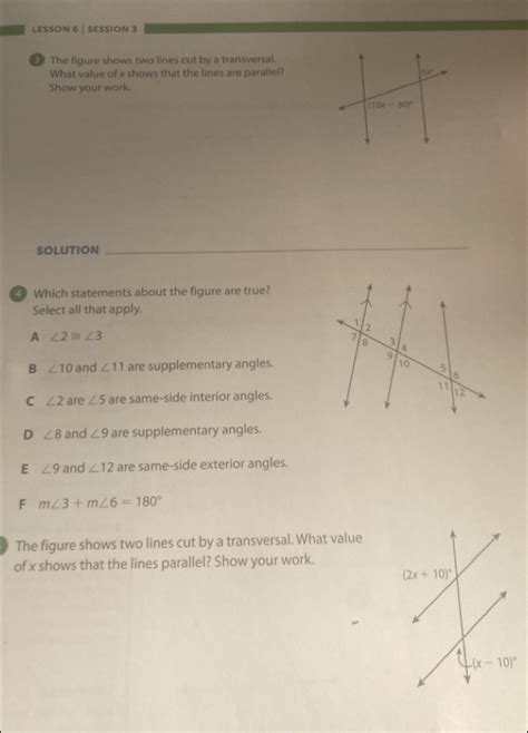 Solved Lesson Session The Figure Shows Two Lines Cut By A