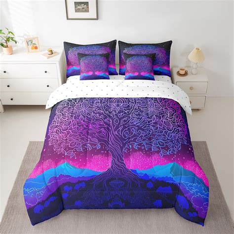 Tree Of Life Bed In A Bag Queen Comforter Set 7 Piecepsychedelic Gradient Blue Purple Bedding