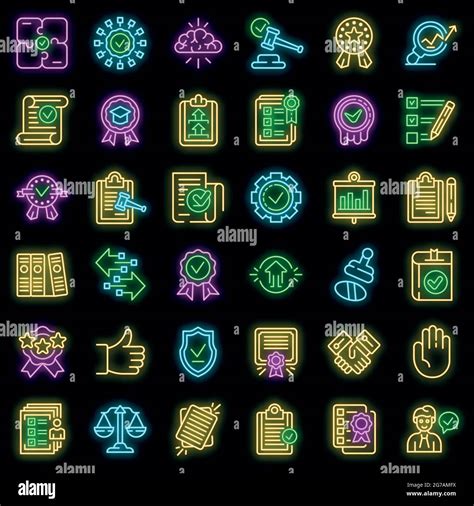 Standard Icons Set Outline Set Of Standard Vector Icons Neon Color On