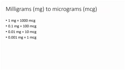 Microgram To Milligram Conversion Chart Micrograms Vs Milli