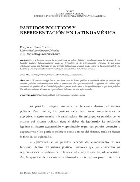 Partidos Pol Ticos Y Representaci N En Latinoam Rica