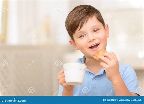 Joyful Boy Drinking Tea Stock Photo Image Of Life Play 59934120