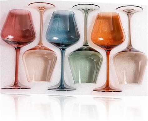 Physkoa Colored Wine Glasses Set Oz Handblown Multicolor Wine