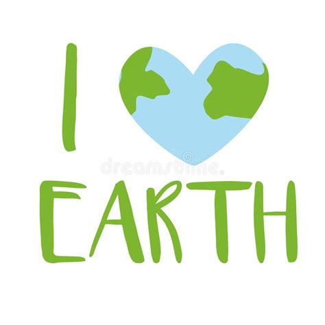 I Love Earth Handwritten Lettering With Heart Shape Cartoon Style