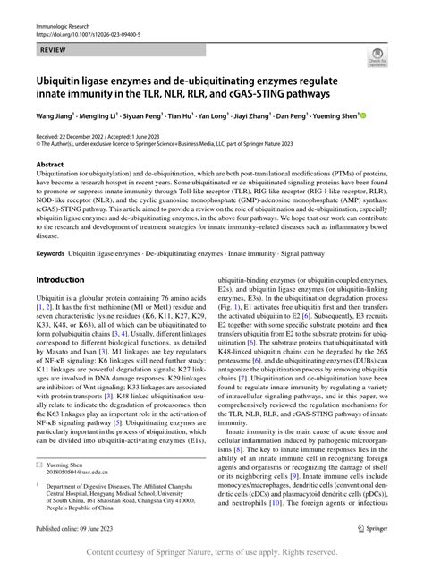 Ubiquitin Ligase Enzymes And De Ubiquitinating Enzymes Regulate Innate