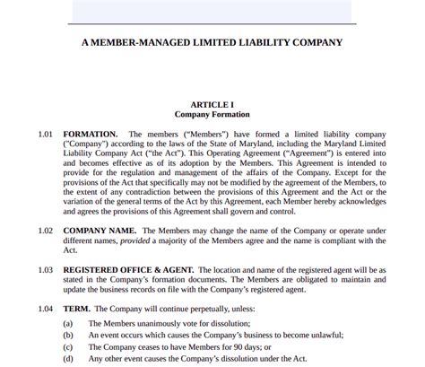 Maryland Llc Operating Agreement Pdf Llc Bible