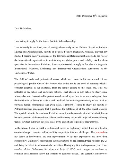 Model Motivation Letter University International Relations