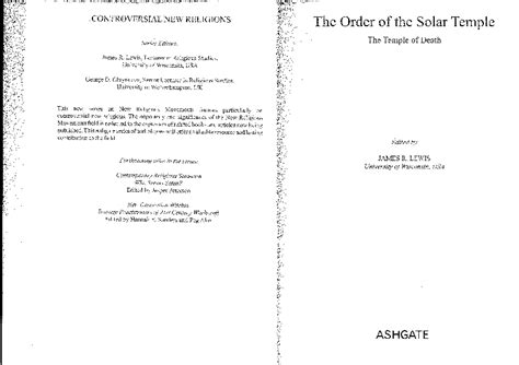 (PDF) Death as Initiation: Order of the Solar Temple and Rituals of ...