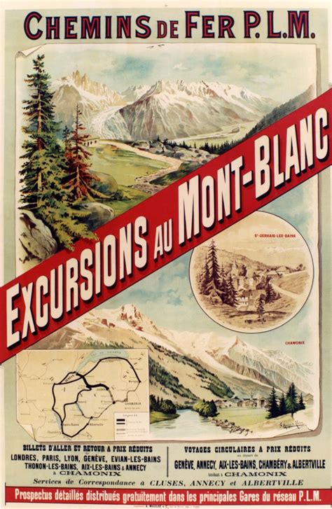 Affiche Ancienne Excursions Au Mont Blanc Chemins De Fer Plm