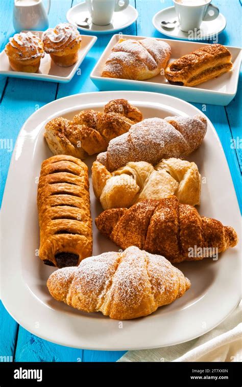 Italian Breakfast With Pastries Croissant Puff Pastry Sfoglia With