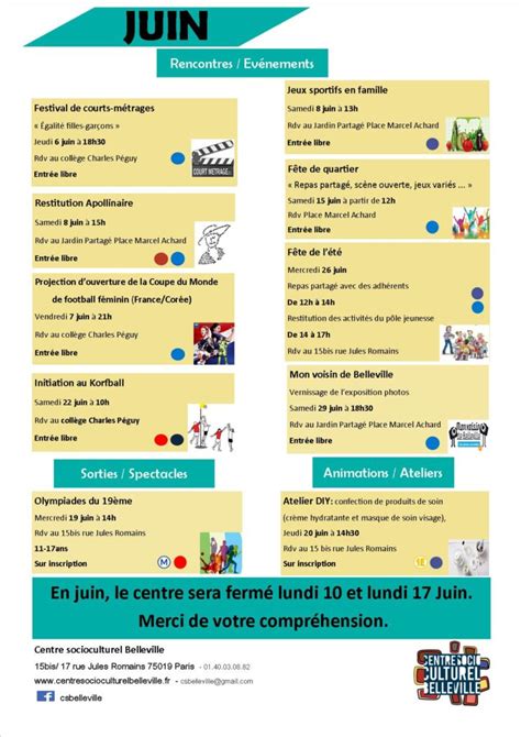 Programme De Mai Et Juin Centre Socioculturel Belleville