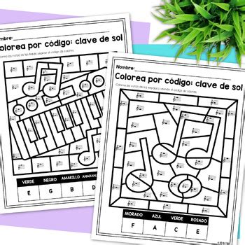 Spanish Color By Code Treble Clef Music Coloring Pages Colorea Por C Digo