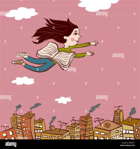 Girl Flying In The Sky Drawing