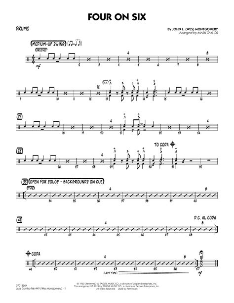 Jazz Combo Pak 49 Wes Montgomery Arr Mark Taylor Drums By Wes