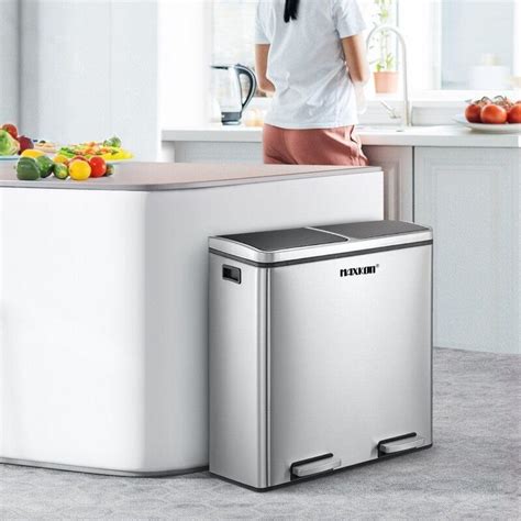 L Dual Compartment Dustbin Stainless Steel Kitchen Garbage Rubbish