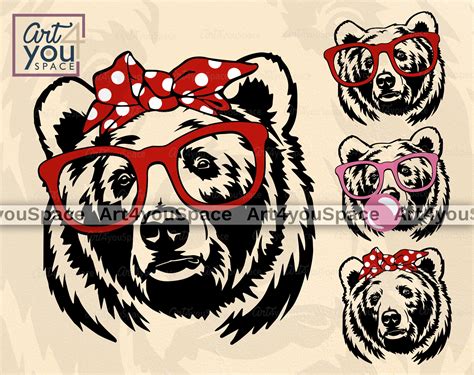 Grizzly Bear Svg Files Cricut Bear Head Bandana Glasses Etsy Canada