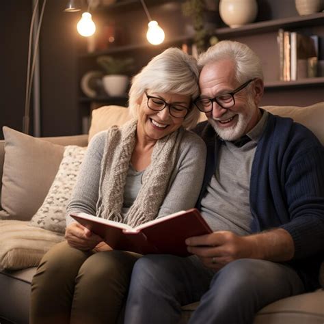 Premium Photo Happy Senior Couple Reading A Book Together On The Couch