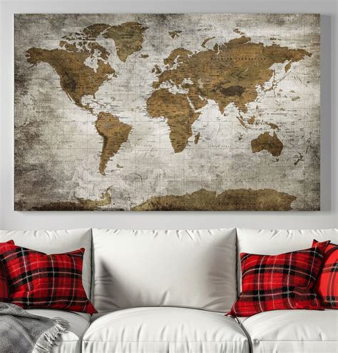 Old Style World Map Wall Art Print Vintage World Map on Canvas Gallery ...