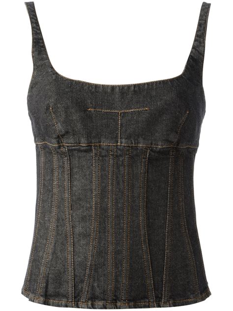 Dolce And Gabbana Denim Corset Style Top In Blue Lyst