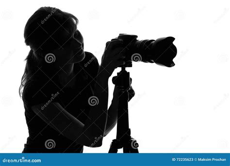 Silhouette of a Woman with a Camera Stock Image - Image of movement, dusk: 72235623