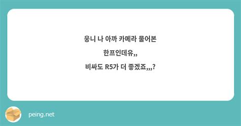 웅니 나 아까 카메라 물어본 한프인데유 비싸도 R5가 더 좋겠죠 Peing 質問箱