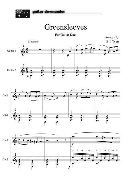 Greensleeves Traditional English Song Arranged For Classical Guitar