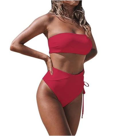 Sexy femmes couleur unie bustier tubulaire dos nu Bikini deux pièces