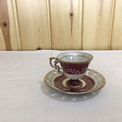 Norcrest Tea Cup And Saucer Burgundy And White With Gold E23 EBay