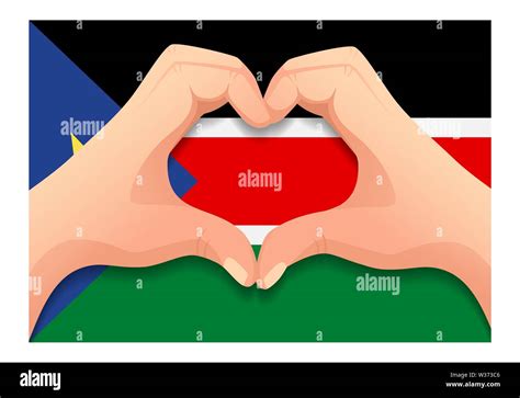 South Sudan Flag And Hand Heart Shape Patriotic Background National