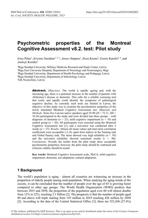 Pdf Psychometric Properties Of The Montreal Cognitive Assessment V82