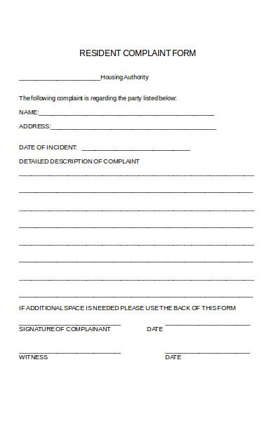 Free 6 Resident Complaint Forms In Pdf Ms Word