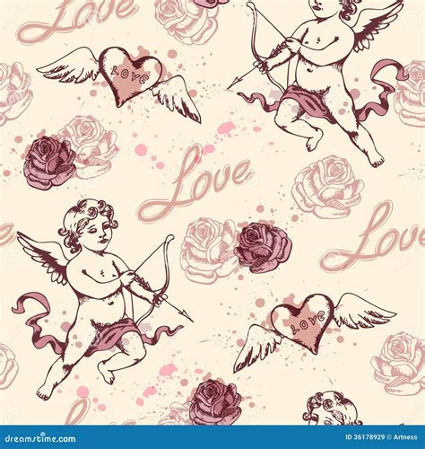 Vintage Seamless Pattern With Cupid Stock Vector Illustration Of