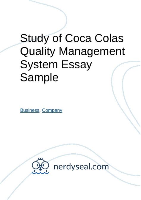 ﻿study Of Coca Colas Quality Management System Essay Sample 2897